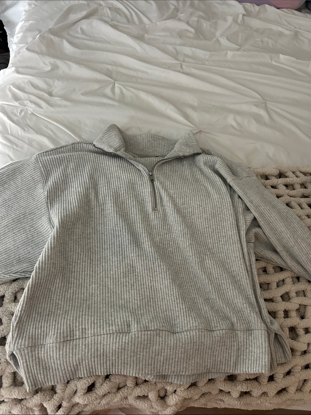 Abercrombie & Fitch Light Gray Ribbed Half-Zip Sweater